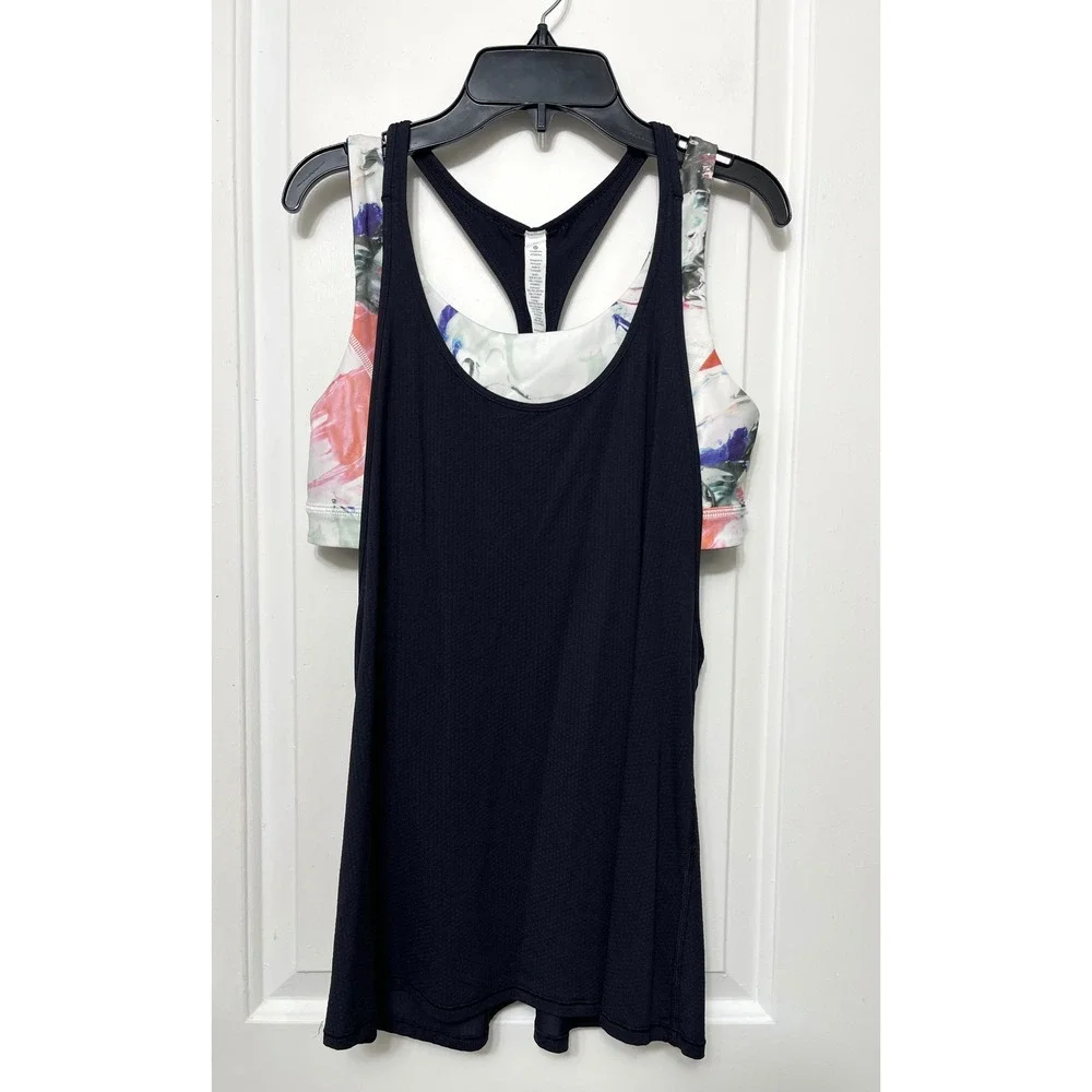 Lululemon All Sport Support Tank Size 10 in Black‎ Pigment Wave Multi
